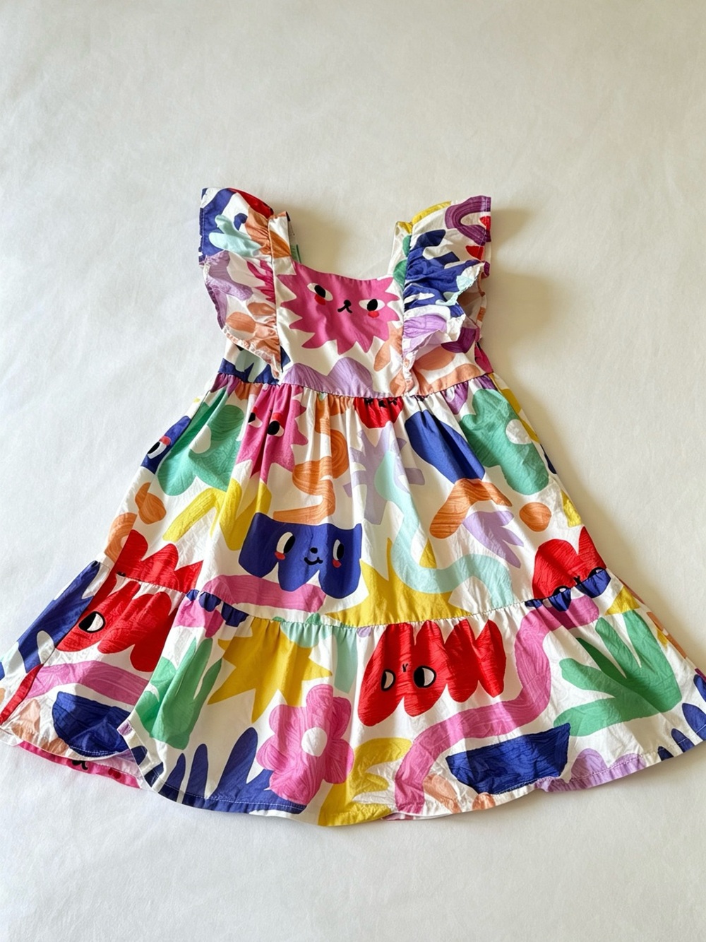 H&M x Liunic Abstract Print Flutter Sleeve Tiered Dress | Size 4T